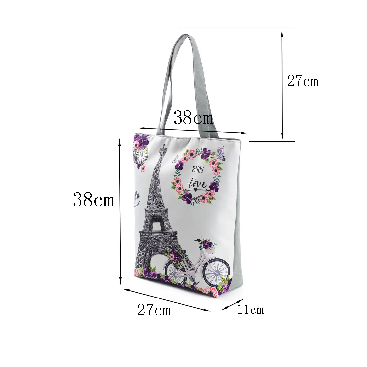 Floral Eiffel Tower Print Tote Bag Paris Landscape Shoulder Bag Fashion Pretty Handbags High Capacity Shopping Bag Eco Beach Bag