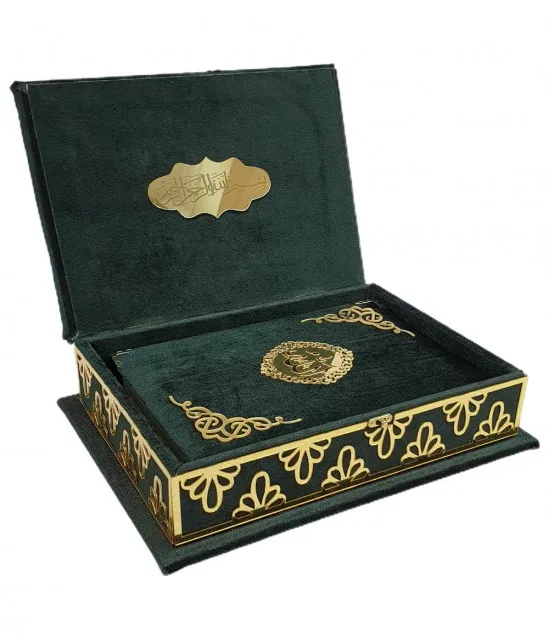 Great Gift Dowry Box Velvet Boxed Plexiglass Medium Size Emerald Green Quran Special Gift for Mothers   free shipping