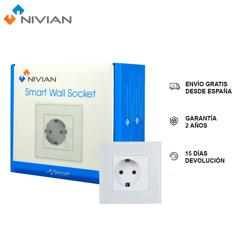 Nivian NVS-WALLSOCKETF-W, wifi smart plug, 2.4Ghz, up to 10A and 2300W, surge protection, power consumption Control, Compatible with Amazon Alexa and Google Home, APP yours