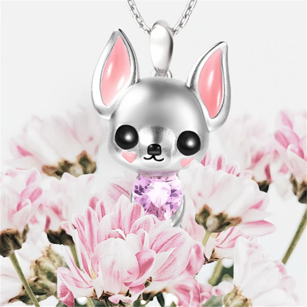 Imagen 6: Collar con colgante de Chihuahua de cristal rosa de corazón creativo para mujer, joyería de fiesta de mascotas exquisita para mujer, regalos de amor de cumpleaños únicos