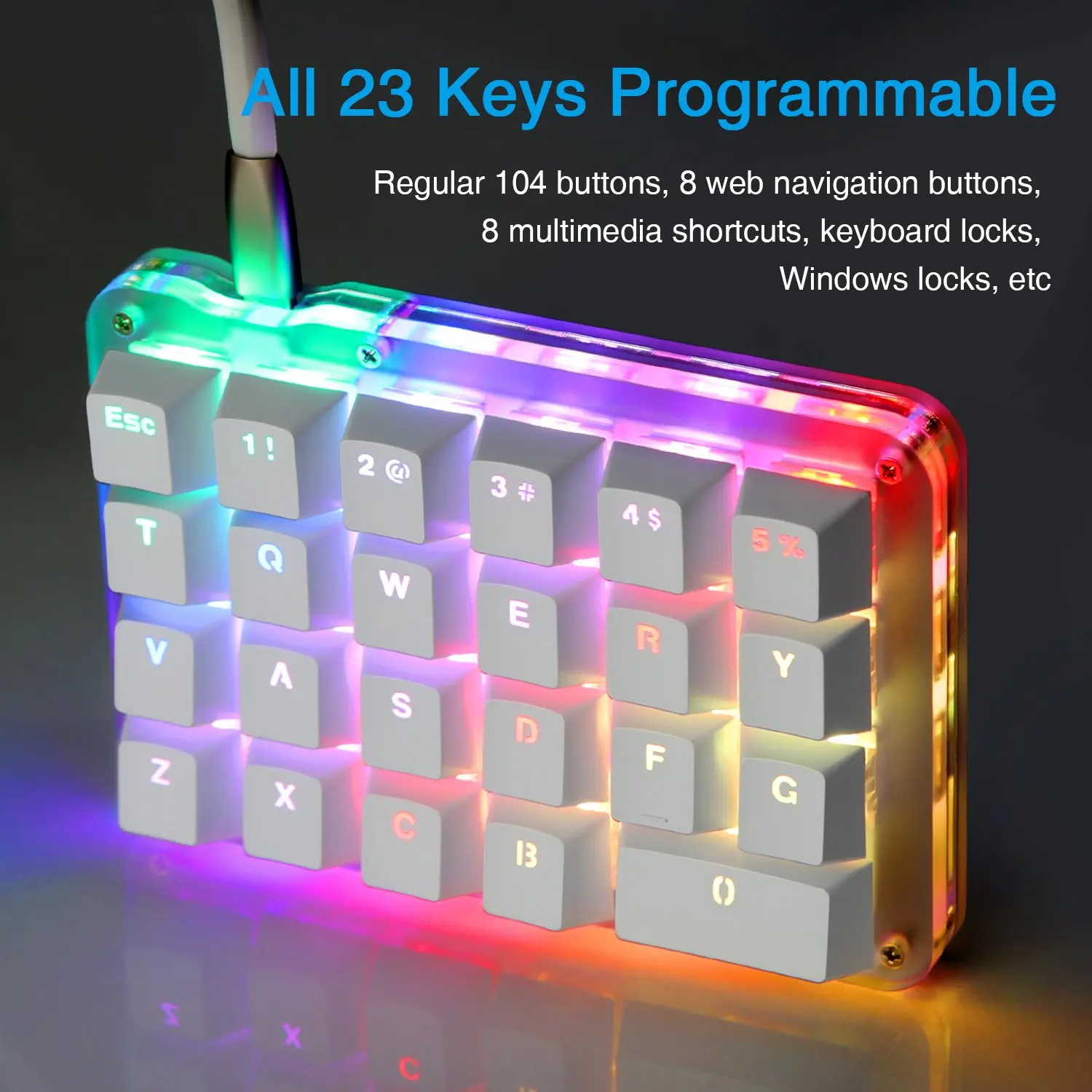 23 Keys Macro Mechanical Keyboard RGB LED Backlit Portable Mini One-Handed Mechanical Gaming Keypad with OEM Outemu Red Switches