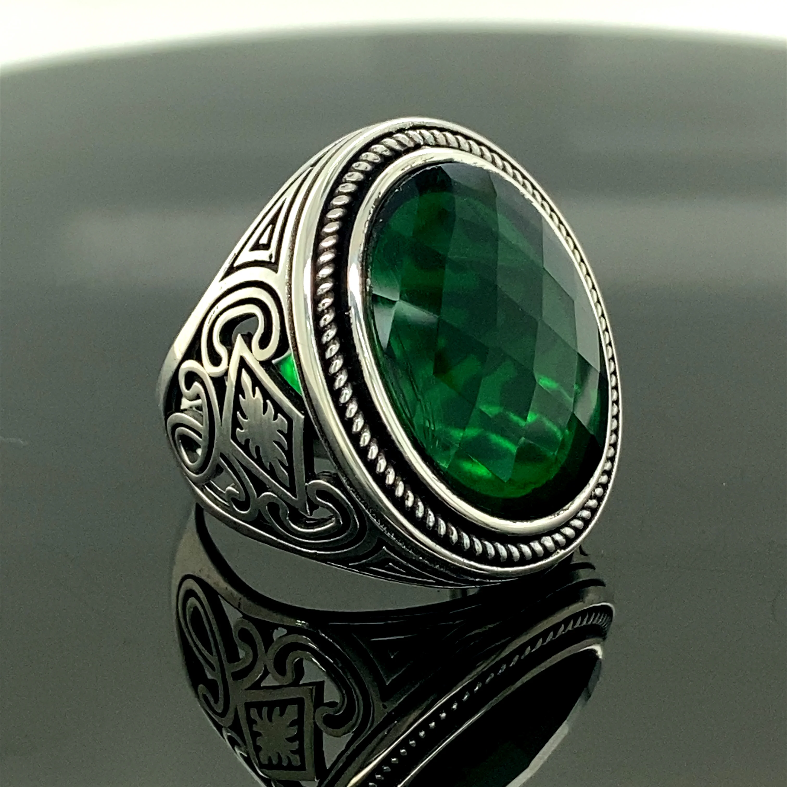 Mens Handmade Ring, Green Zircon Men Ring , Ottoman Ring , Turkish Handmade , Gemstone Men Ring , Gift for Father's Day