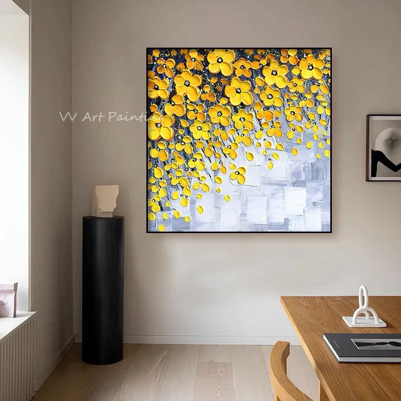 Thick Knife Yellow Flower 100% Handmade Abstract Modern Oil Painting On Canvas Wall Picture For office hotel decoration gift art