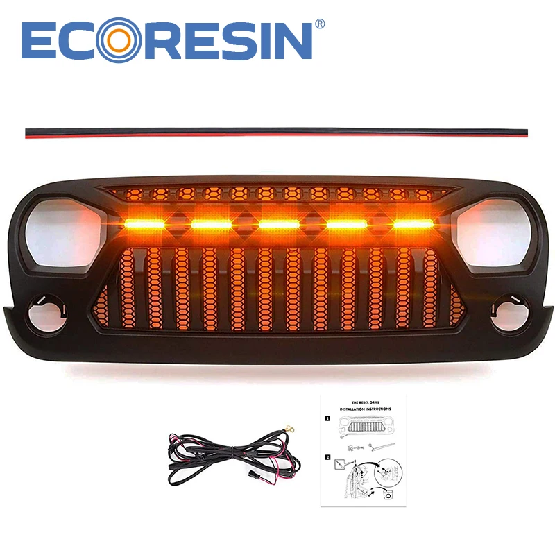 

Accessories For Wrangler 2007-2017 JK 4*4 Jeep Auto parts Front Bumper Grilles With Yellow Led Running Lights