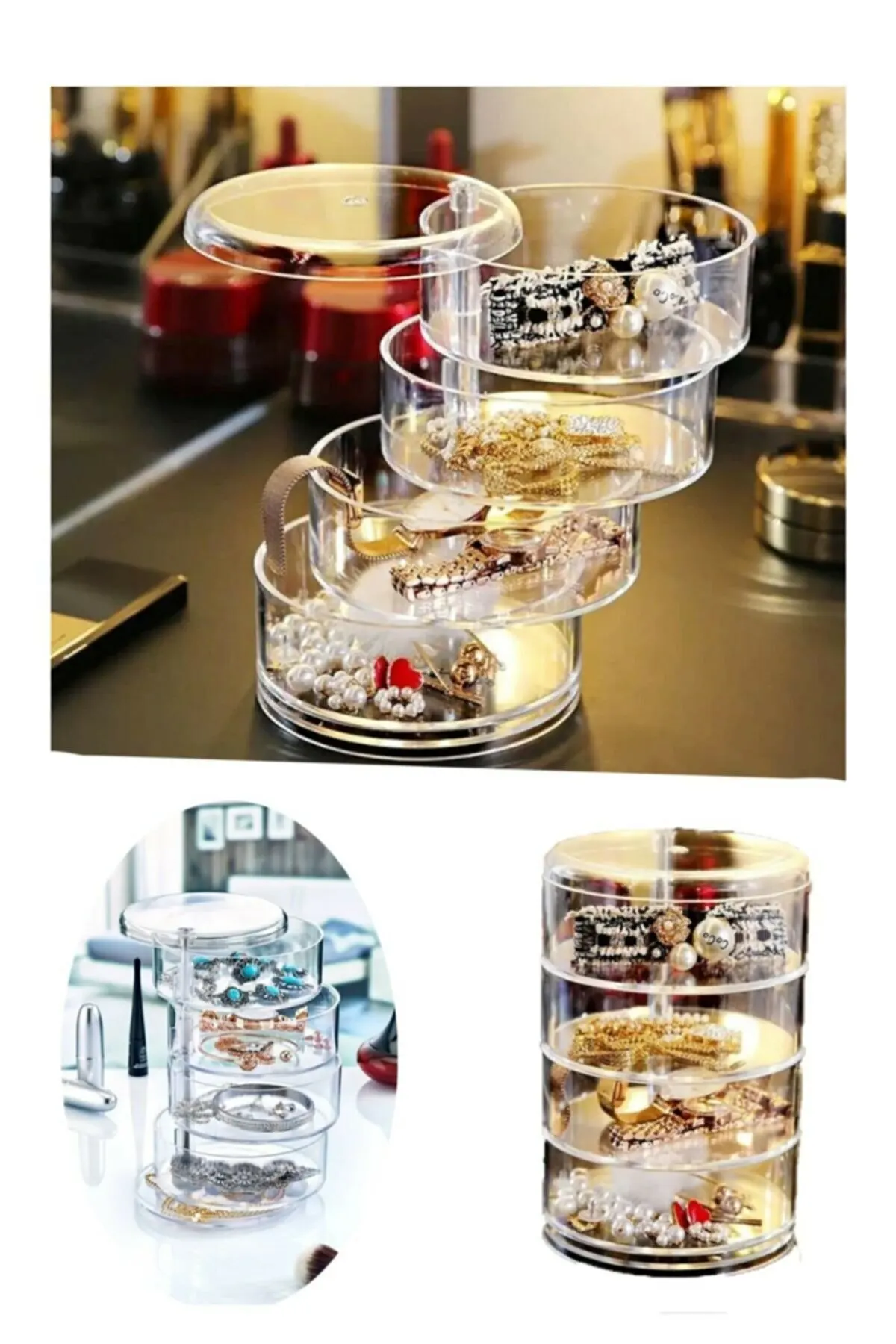 

Acrylic 4 Tier Rotating Cylinder Jewelry And Makeup Organizer