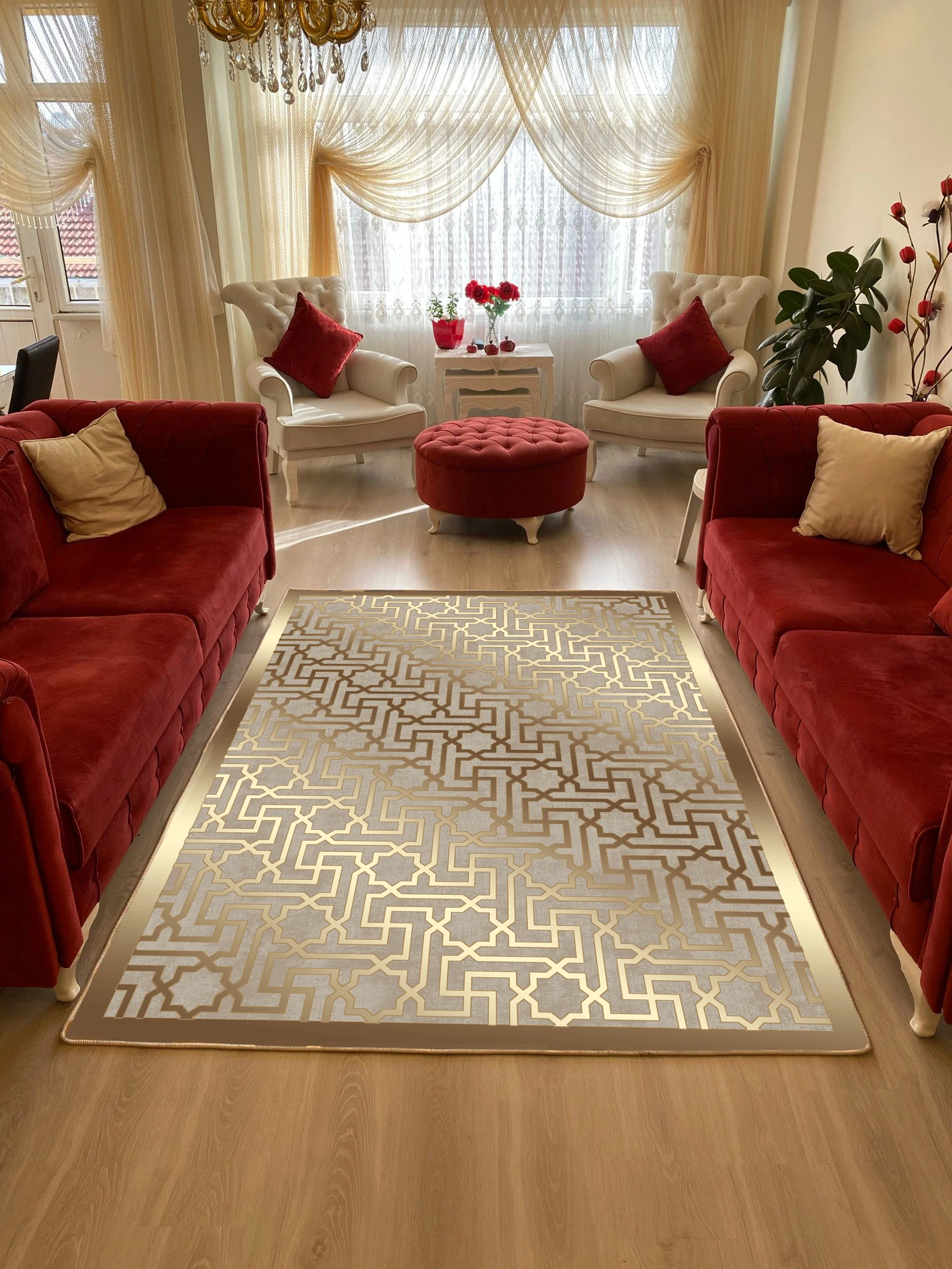

Home Decoration Living Room Rug Washable Gold Bright Pattern Anti-Slip Sole Dust Stain resistant Easy To Clean