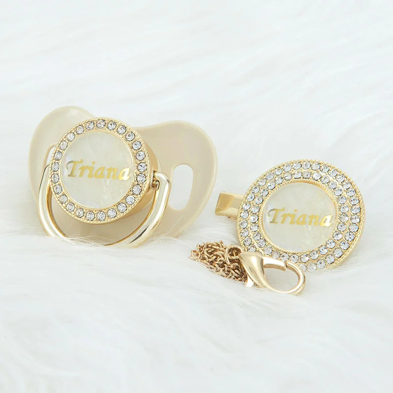 MIYOCAR custom gold pearl new color bling pacifier and pacifier clip BPA free dummy bling unique gift baby shower PS-1
