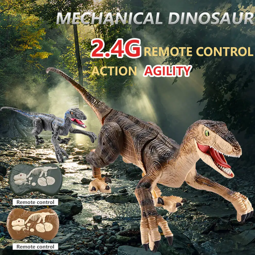 Controle remoto dinossauro brinquedos crianças rc elétrica andando jurássico dinossauro simulação velociraptor brinquedo com luz led e rugido