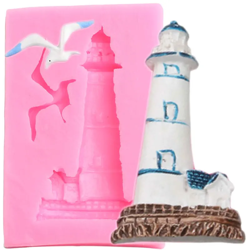 Lighthouse Seagull Silicone Mold Bird Cupcake Topper Fondant Cake Decorating Tools Cookie Candy Clay Chocolate Gumpaste Moulds