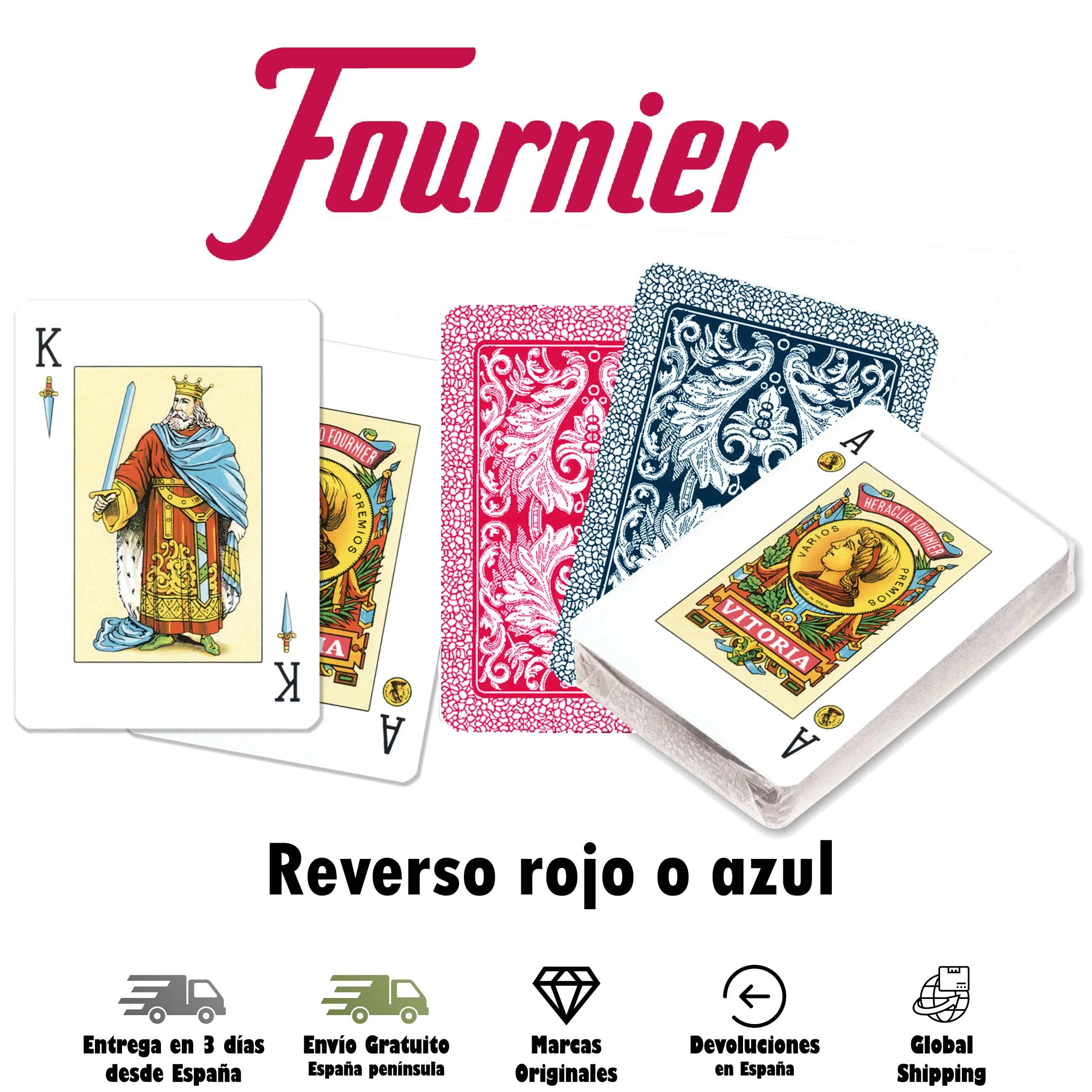 Fournier, Spanish poker Deck, 55 cards, to play rabbi, Ramundino or Remigio, in cellophane, choose the color of the reverse: red or blue, table