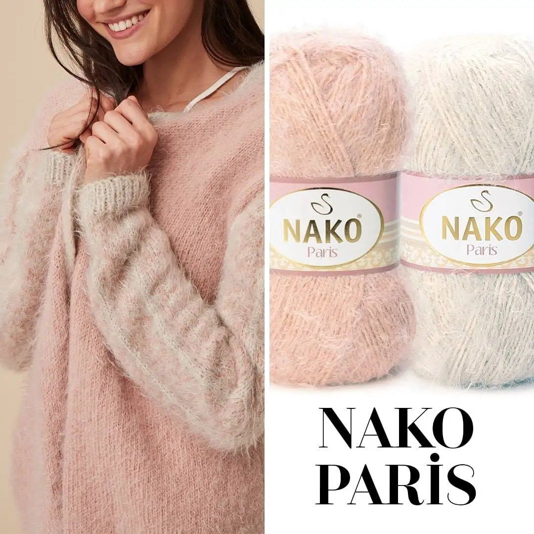 NAKO Paris przędza 100g dzierganie ręczne szydełkowanie miękki pluszowy Mink Merino Cashmere oryginalna nić pióro futro rzęs barwione szal szal