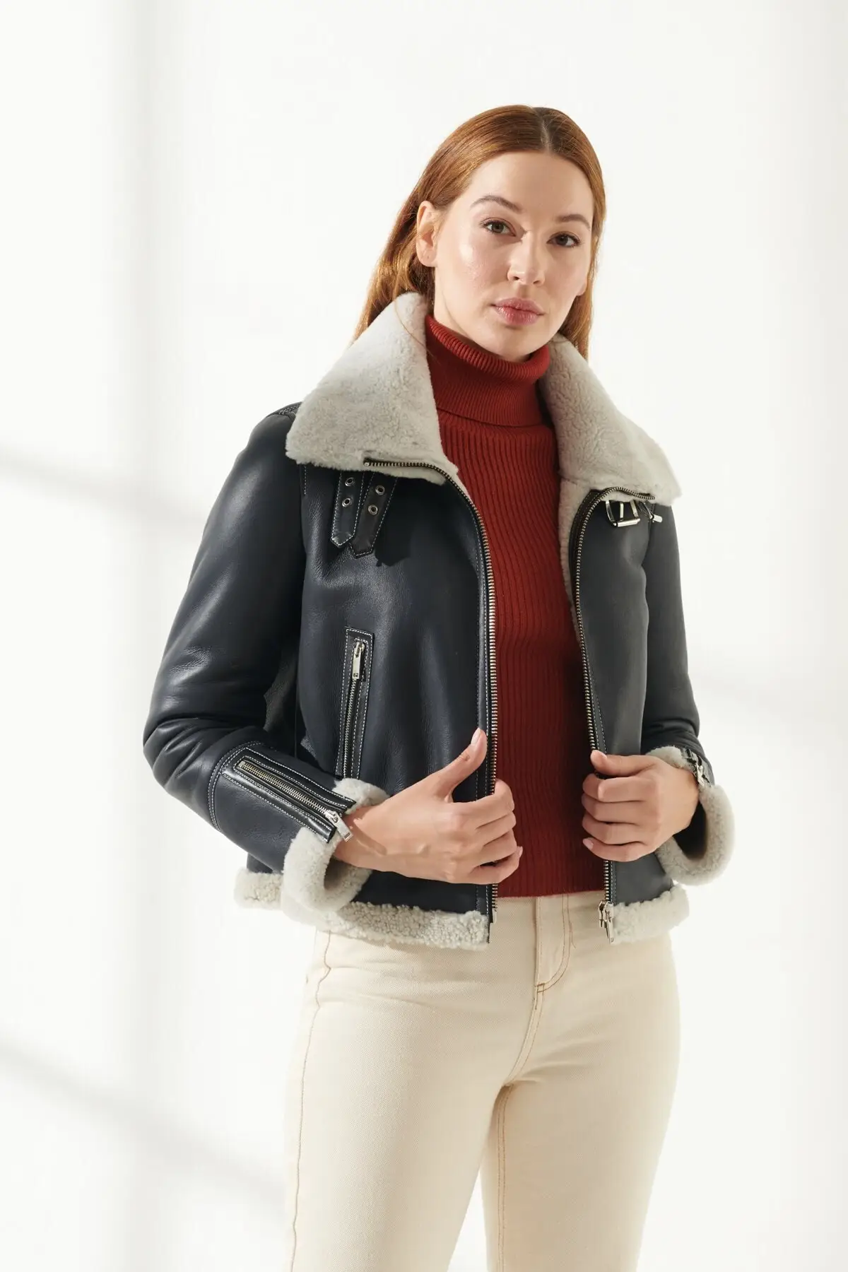 Frauen Winter Pelz Jacke Wolle Schafe Haut Leder Jacke Echtem Slim Fit Biker Mode Kleidung aus Der Türkei Monte