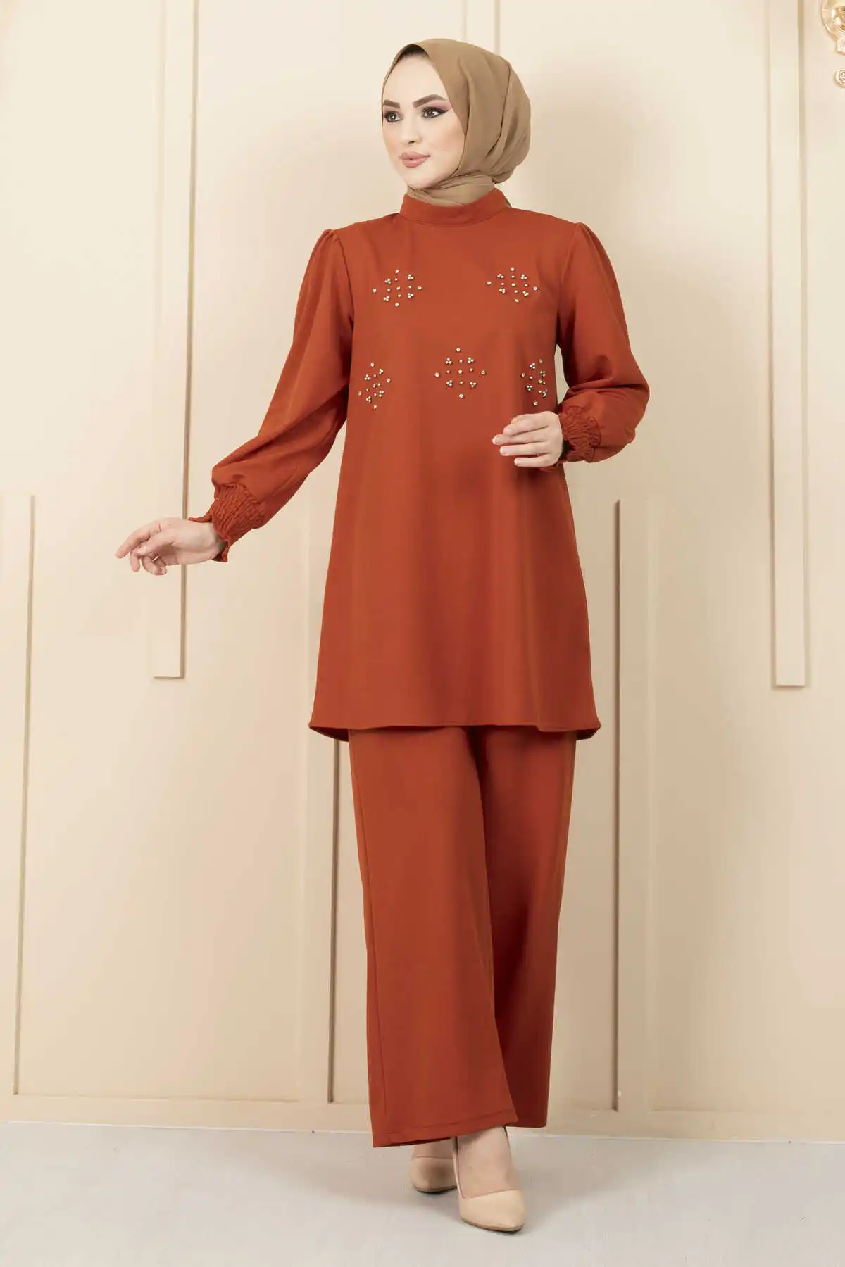 Stein Muslimischen Sets 2 Stück Abaya Ramadan Arabisch Kleid Islamischen Büro Kleidung Türkei Shop Dubai Marocain Verschleierte Kleidung Jilbab