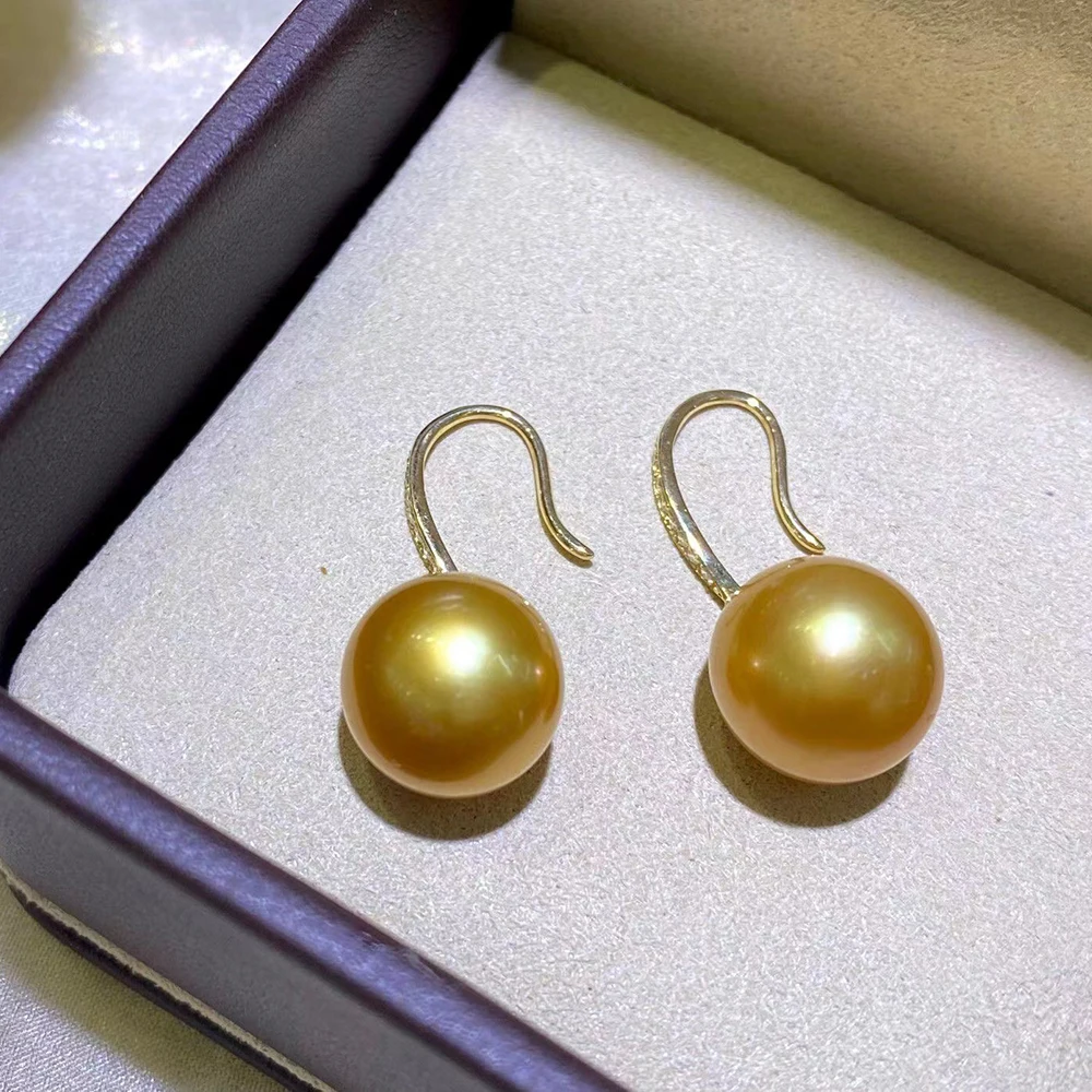 MADALENA SARARA  18K Yellow Gold Women Hook Earrings Saltwater Southsea Gold Pearl Simple Style