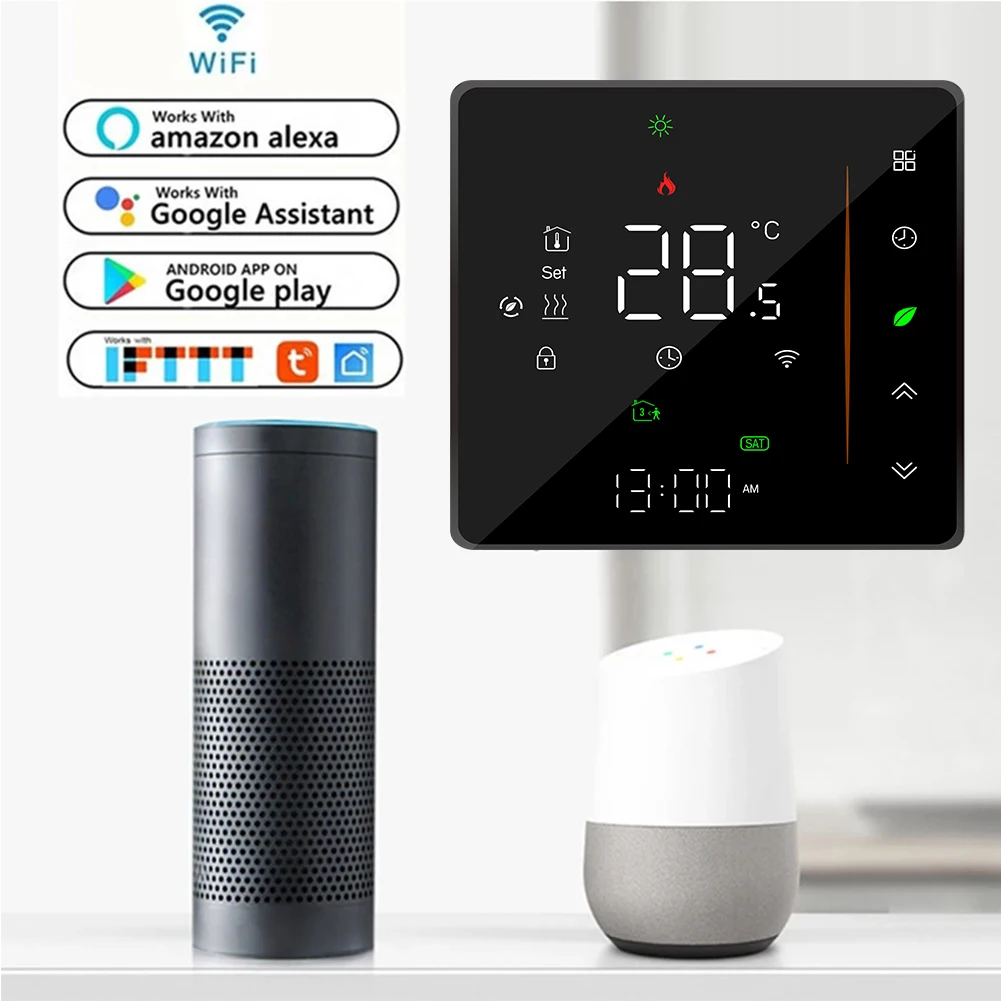 Qiumi Smart WiFi Thermostat for Water / Floor Heating Electric / Gas Boiler Works with Alexa Google Home 95~245VAC