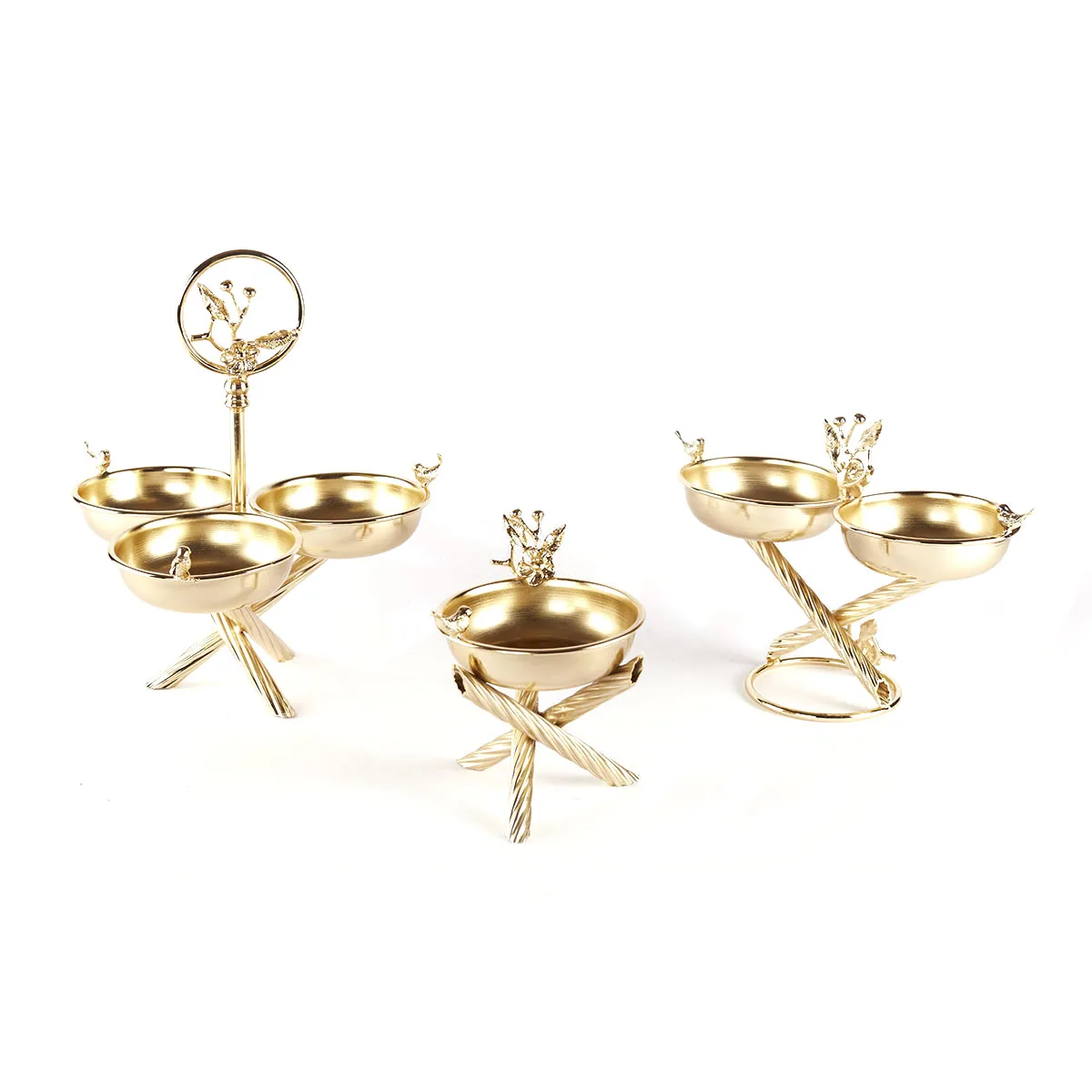 

Single Double Triple Cookie Set With Leg Metal High Workmanship, One Hundred Percent Quality, Nuts, Snacks, Presentation Tableware, Gold Color, 3 Pieces, Gift, Special Designed with Maximum Care. On Sale as Tea Service