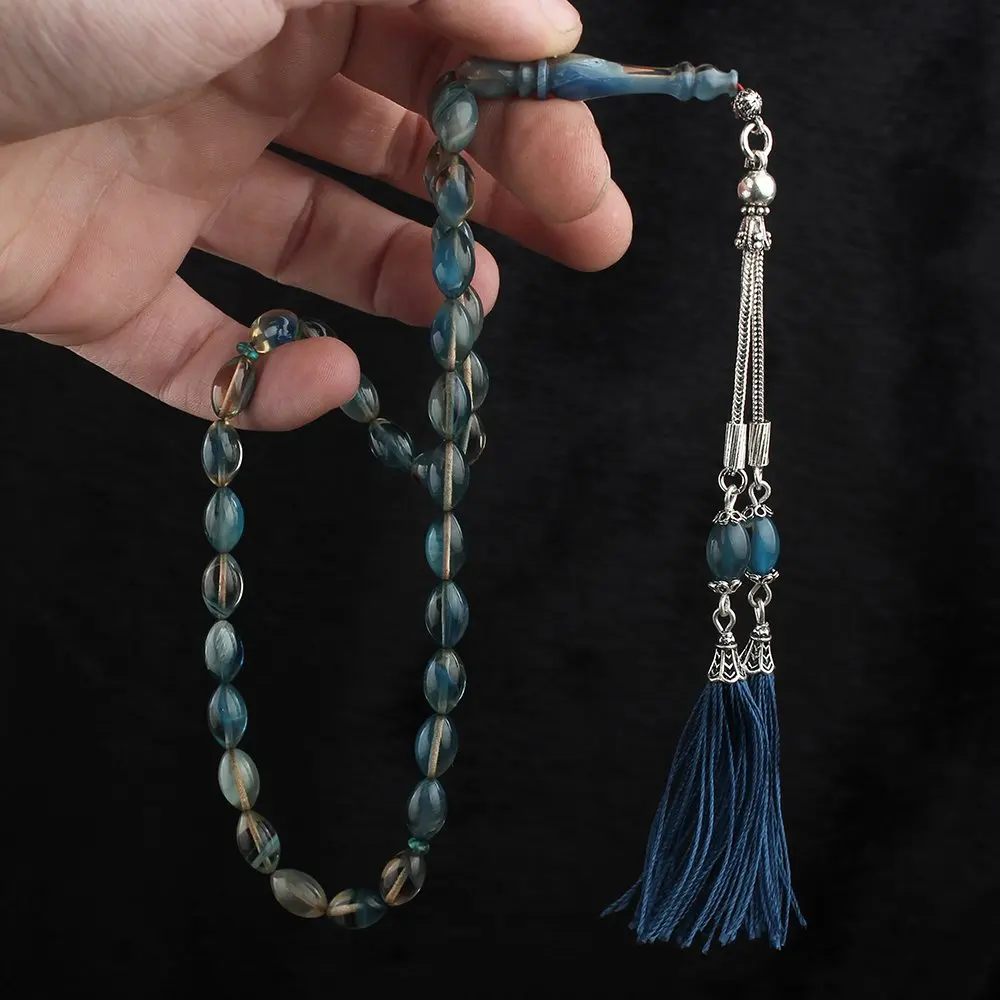 Natural Amber 925 Silver Tassel 33 Beads Pendant Prayer Beads Islamic Tasbih Rosary Men Women Meditation Jewelry From Turkey