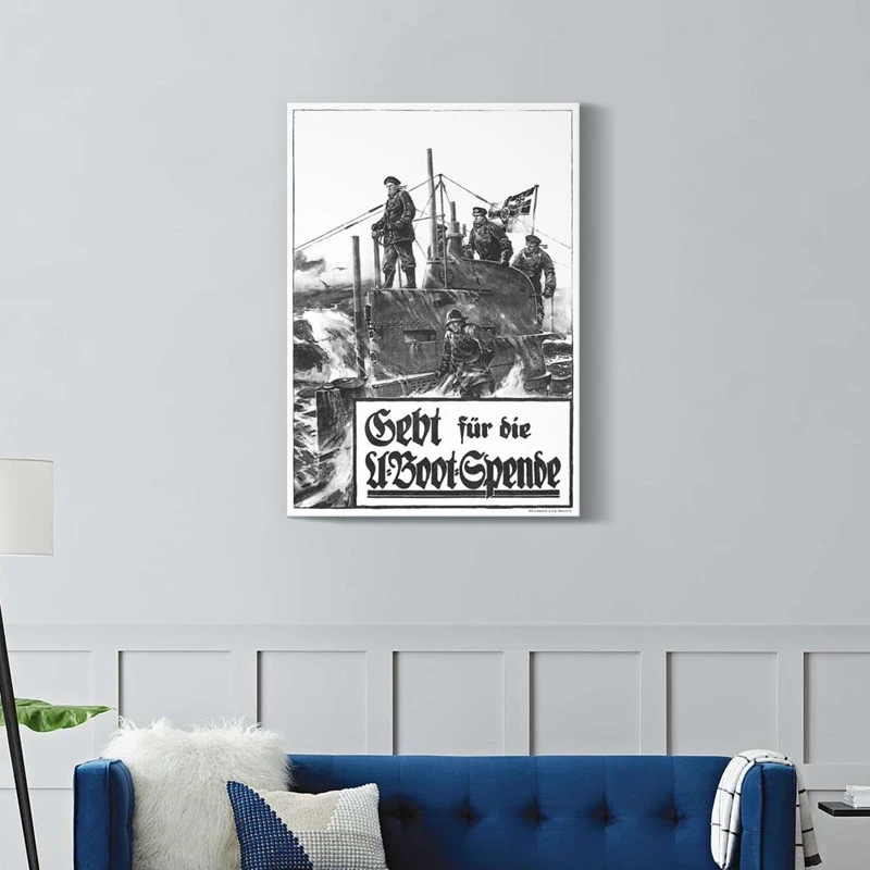 WW1 الحرب الألمانية التذكارية المشارك الأسود والأبيض Vintage جدار الفن طباعة الألمانية الغواصة صورة مطبوعة على القماش اللوحة غرفة المعيشة ديكور