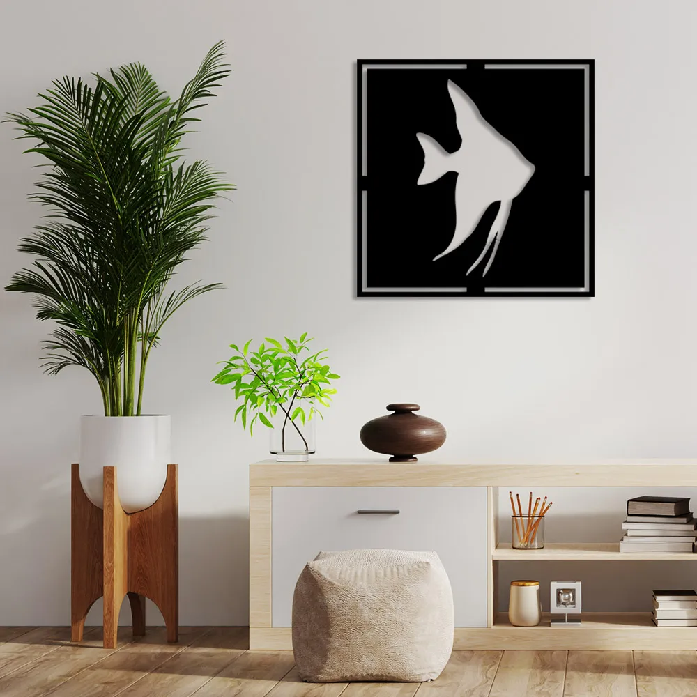 Geometric Correct Floating Angel Fish Wall Home Accessory Wooden Table 50x50cm