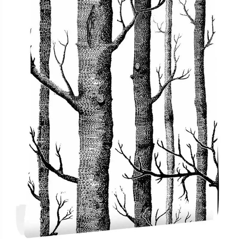 Birch Tree Peel And Stick Wallpaper Self Adhesive Black And White Wood Stick Wallpaper For Study Background Wall Home Decortion