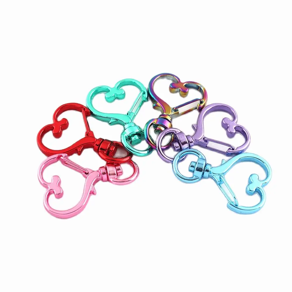 Colorful Swivel Clasps Heart Shaped Lobster Clasps Rainbow/Pink/Red/Green/Purple/Blue Push Gate Snap Hook Key Chain for Bags