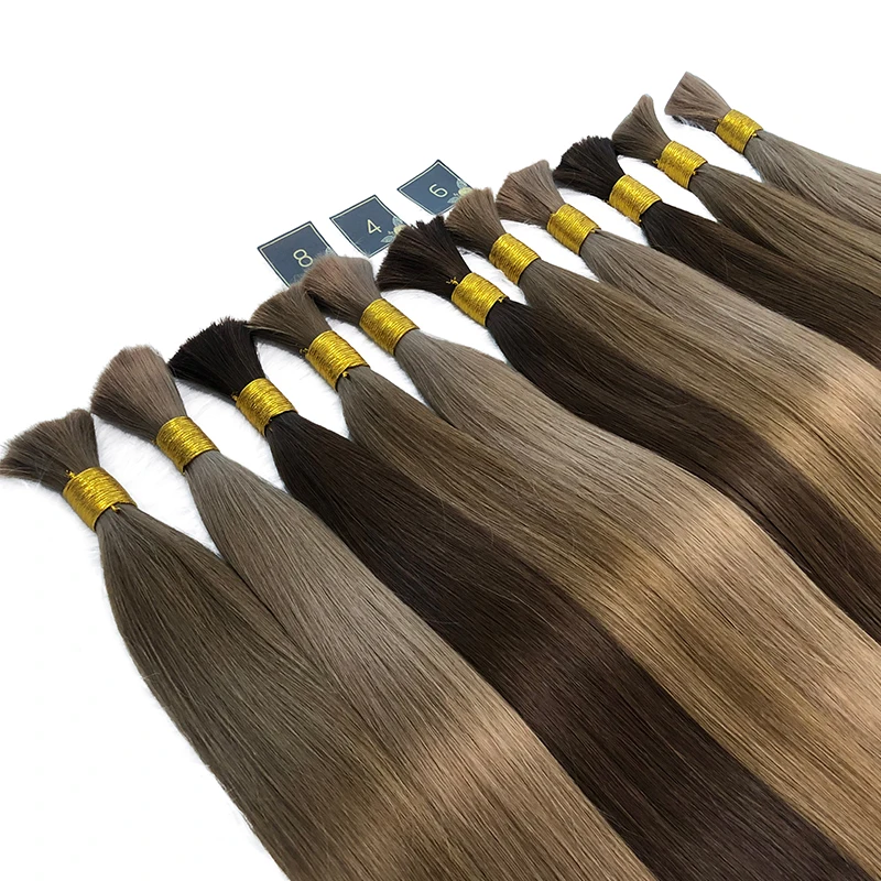 QHP Straight Bulk Extensões de Cabelo Humano, Brasileiro, Máquina Feita, Remy Bulk Hair, Loiro Natural, Cabelo Grosso 30%, 12-28in, 50g 100g