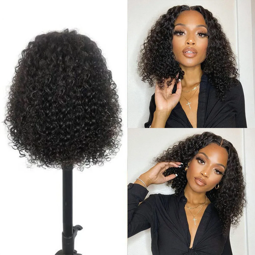 Short Bob Wig Kinky Curly V Part Wig Human Hair Upgrade U Part Human Hair Wigs No Leave Out Brazilian Curly Wig For Black Women