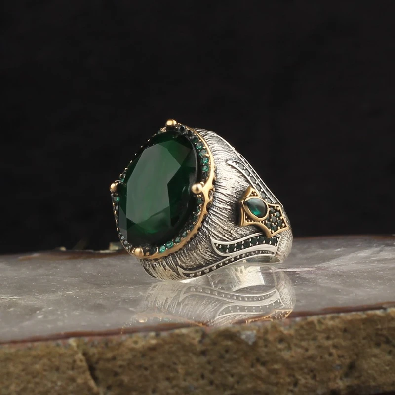 

Men's Green Zircon Stone Crystal Cut Real 925 Sterling Silver Ring Special Design 2022 Summer Winter Fashion Accessory Product Free kargo