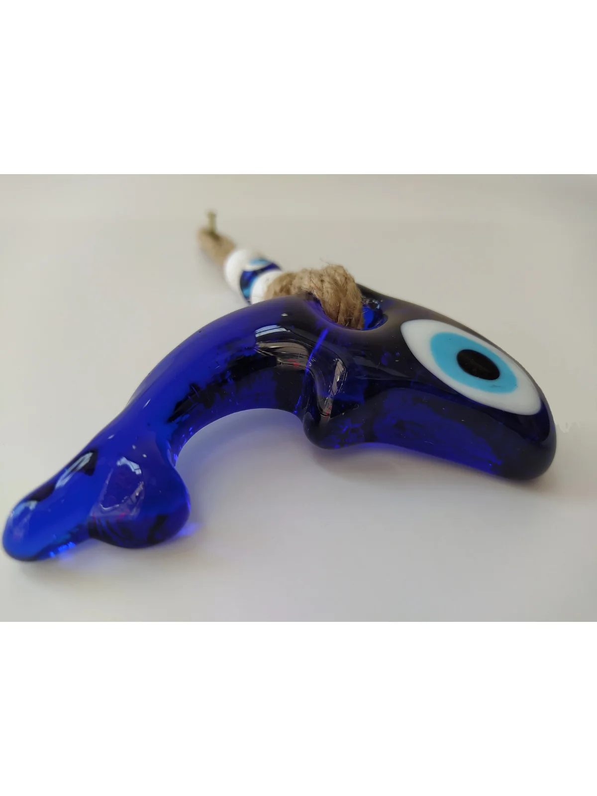 Dolphin Evil Eye 9cm Glass Bead Pendant Charm Turkish Handmade Amulet Wall Hanging Talisman Boho Home Decor Made in Turkey