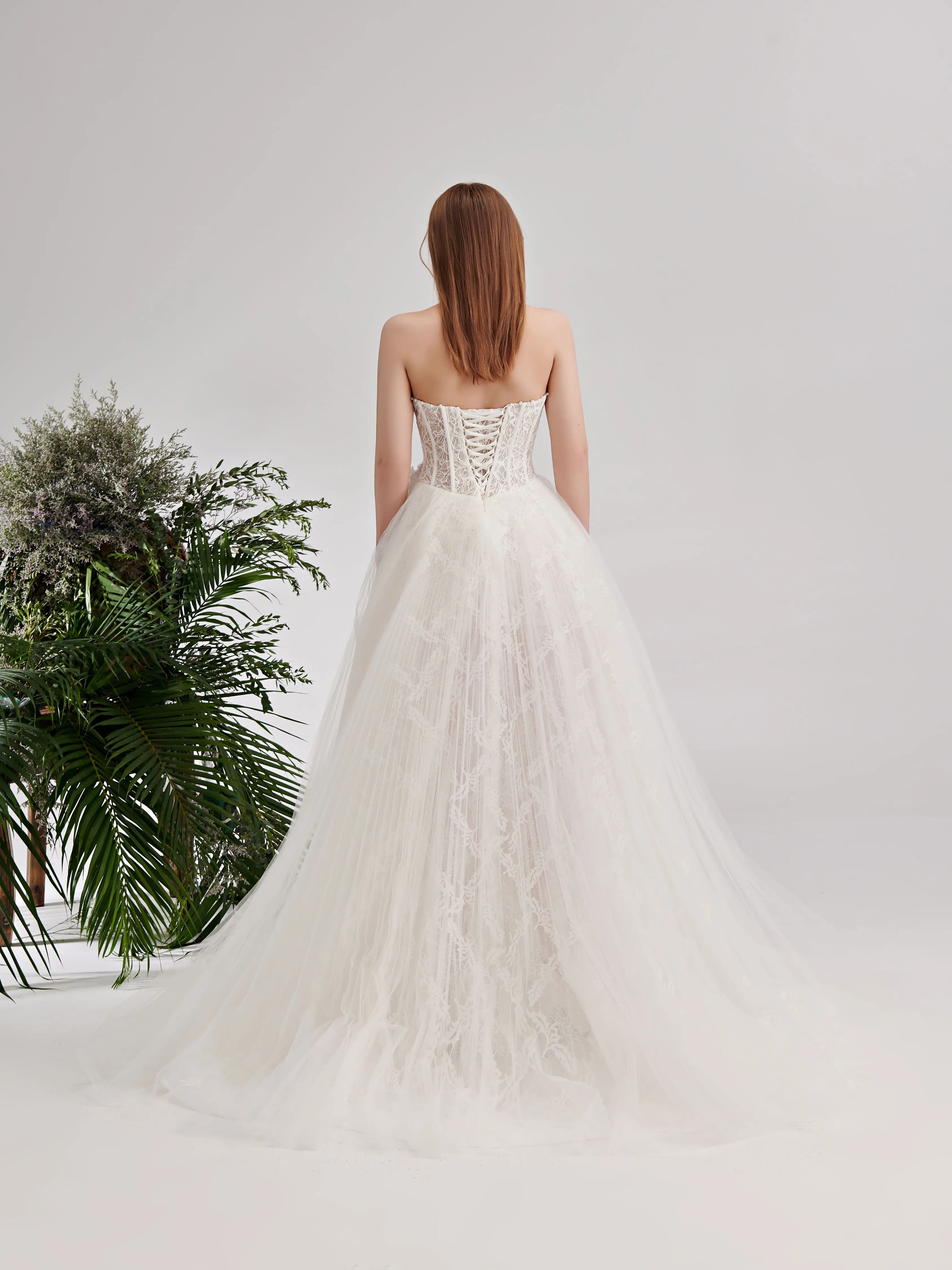 Fairy Strapless 3D Flowers Beautiful Lace Aline Wedding Dress Bridal Gown