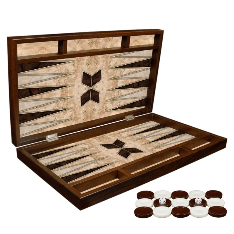 Luxury Backgammon Board Game Set Geometric Walnut Wood for Seals and Parents Friends Bayanlar Dice Gift