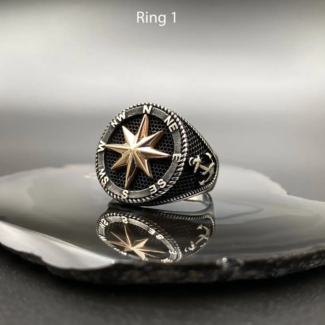 Elegant Design Solid Sterling Silver Compass Men's Ring For Sailor Business Jewelery Gift For Him Accessory