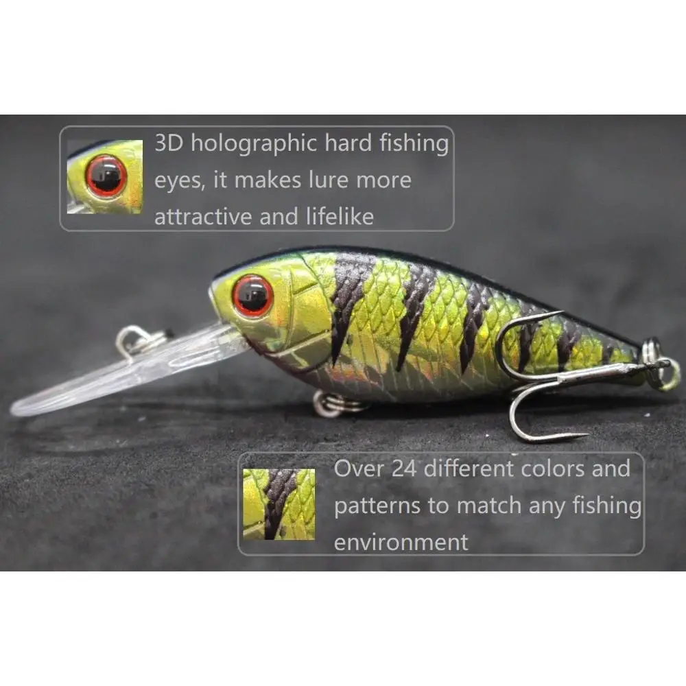 wLure Crankbait Fishing Lure 7g 5cm Lightweight Deep Water Diver 3-4 Meters Tight Fast Wobble Epoxy Coating Treble Hooks C549