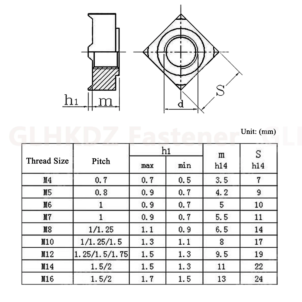 1-10pcs M3 M4 M5 M6 M8 M10 Metric Threaded Square Weld Nuts for Car Seat Belt 304 A2 Stainless Steel DIN928 Corrosion Resistant