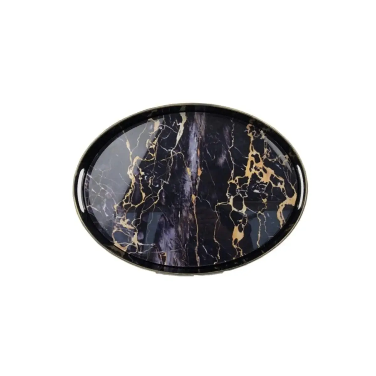 Oval Glass Based Big Presentation Tray 30x42cm - Black & gold Marble Decorative Lux Service Eat at the Presentation of organizer Multi-Purpose Tray