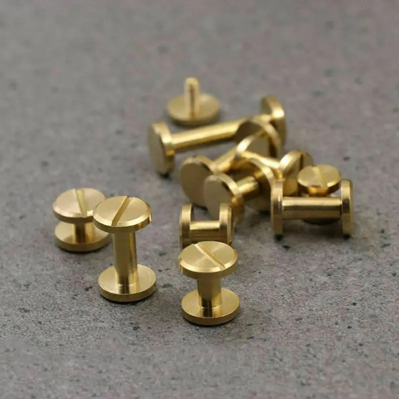 20pcs Solid Brass Binding Chicago Screws Nail Stud Rivets For Photo Album Leather Craft Studs Belt Wallet Fasteners 8mm Flat Cap