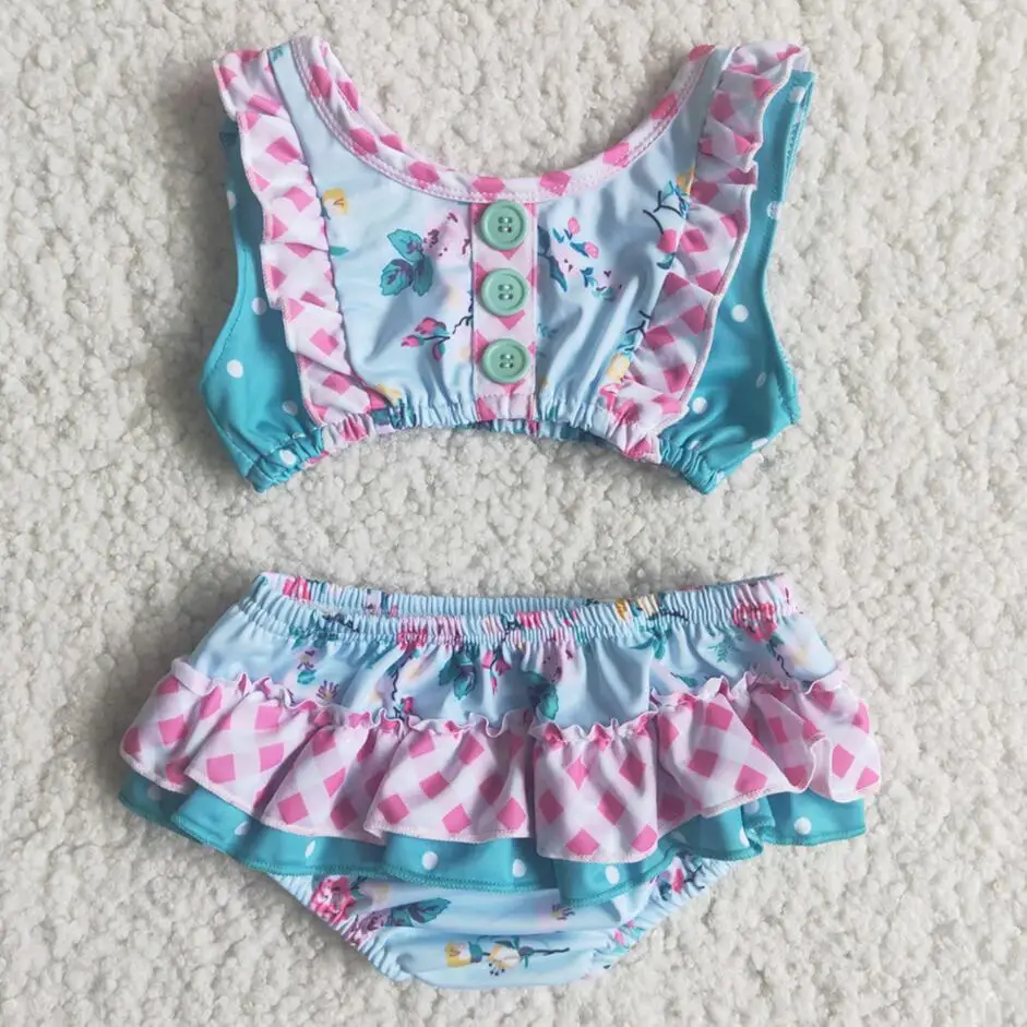 

RTS Baby girls kids swimsuits swimwear fashion 2pcs bikini little wholesale fashion floral beach boutique stocking no moq set