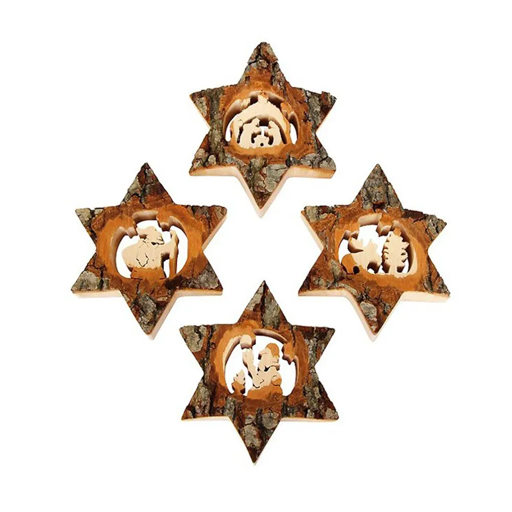 Christmas decoration. 4 wooden pendants, Christmas stars. Christmas Decorations. Christmas decoration. Christmas decoration