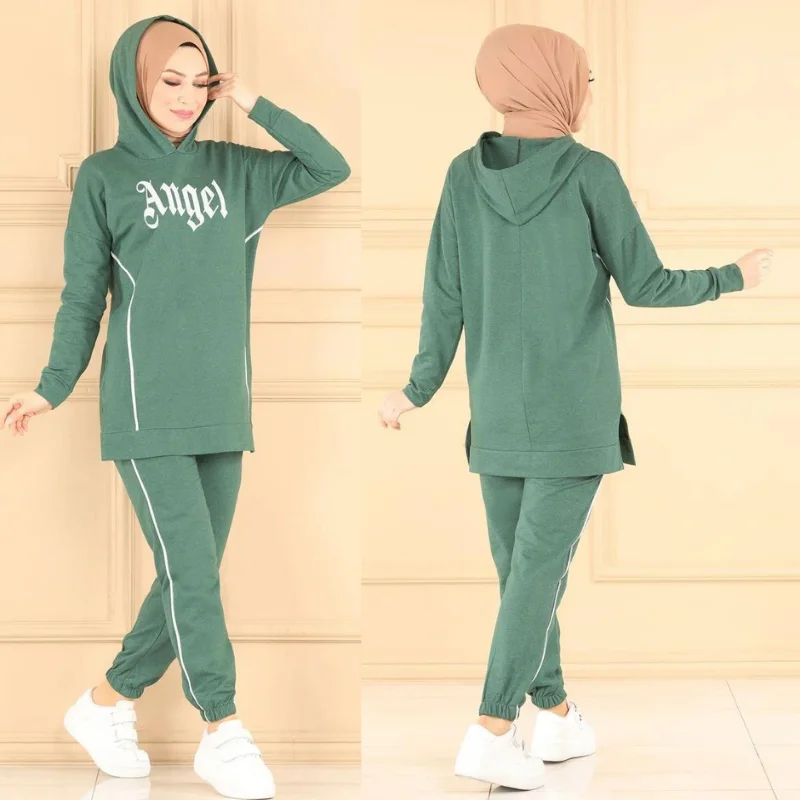 2021 season hooded tracksuit 2 piece muslim women hijab plus size tracksuit fashion zipper Dubai Islamic sports arabia turkey