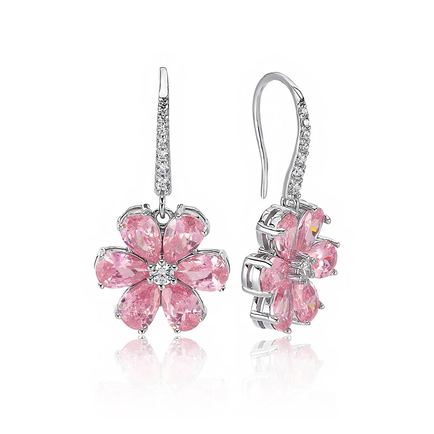 

Valori Jewels Magnolia Flower Drop Earring , 4 Ct Zircon Pink Pear Gemstone , Rhodium Plated ,925 Silver, Fine Jewelry