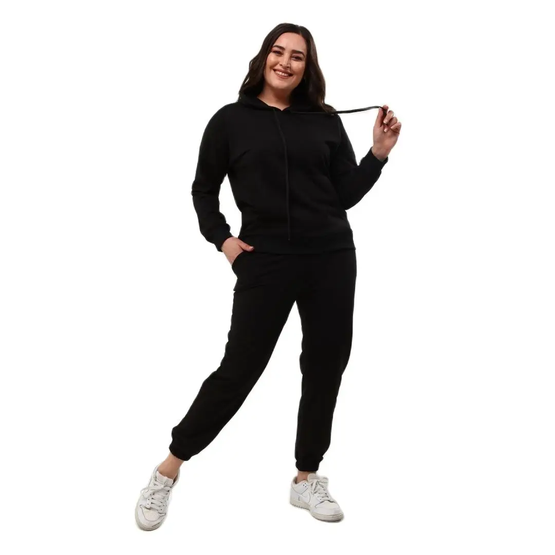 Women’s Plus Size Black Sweatsuit Set 2 Piece Pocket Detail Basic, Designed and Made in Turkey, New Arrival