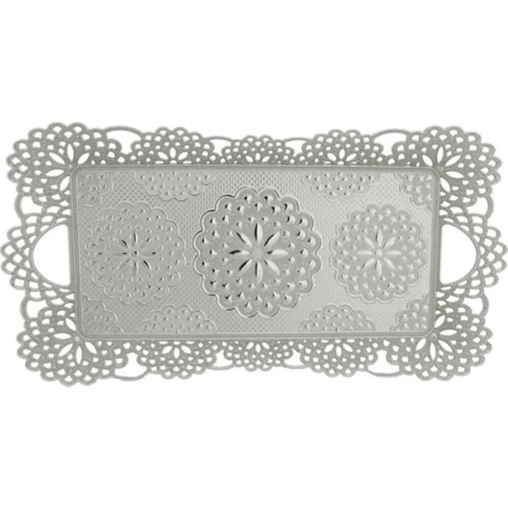 Embroidered Patterned Lace Tray Elegant Design Tray for 2 People Silver Tray 18X35 cm Authentic Turkish Coffee Tea Serving Tray