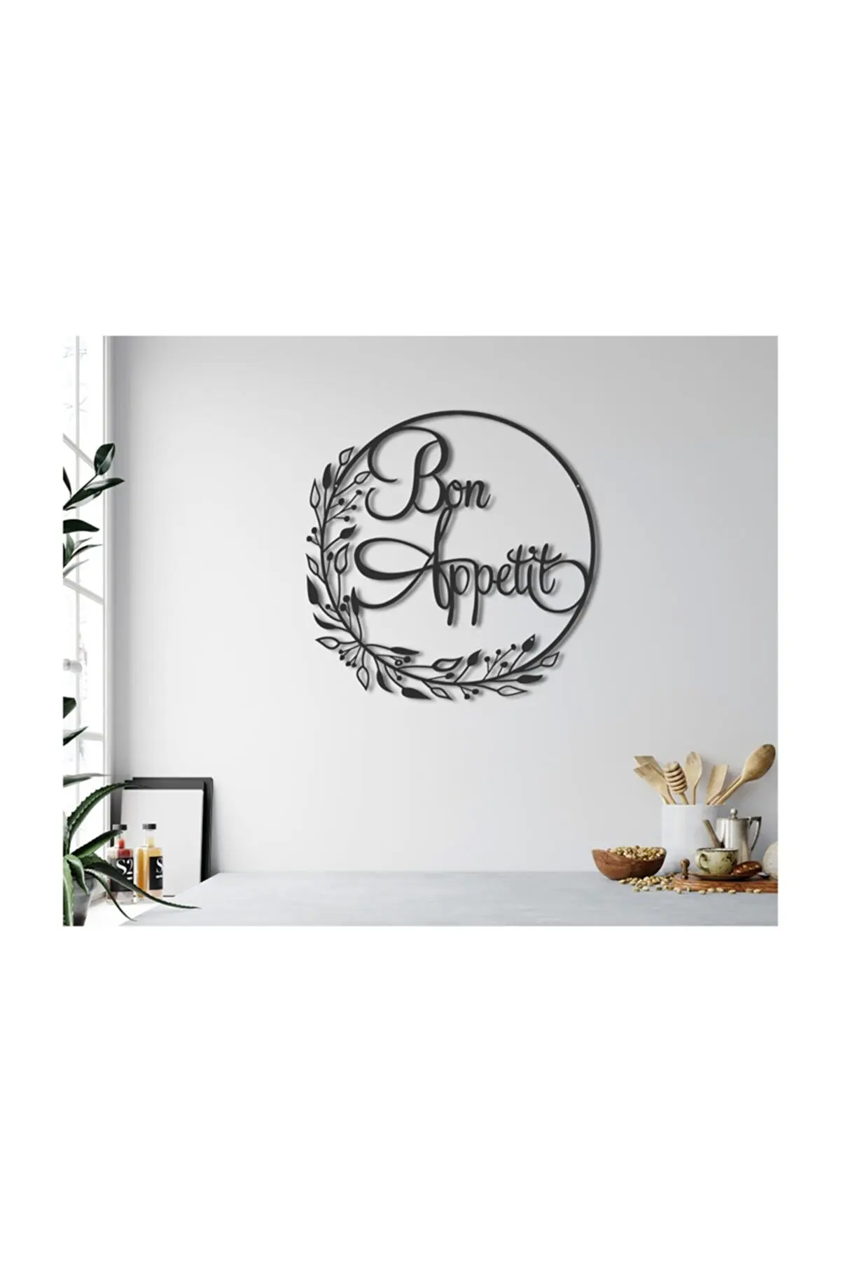 Bon Appetit Floral Wall Decor | Metal Written Kitchen Cafe Accessory, Office Wall Decoration Bon Appetit 50 cm x 50 cm 2 mm thic