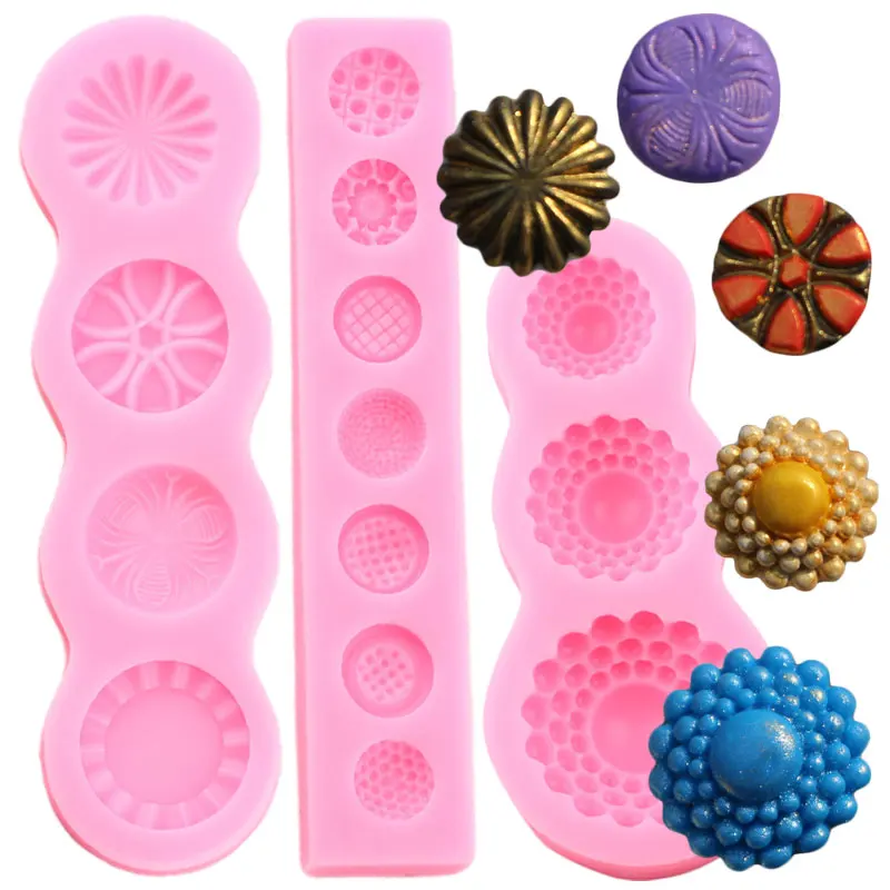 3D Buttons Cake Border Lace Silicone Mold Gem Jewelry Cupcake Topper Fondant Cake Decorating Tools Candy Clay Chocolate Moulds