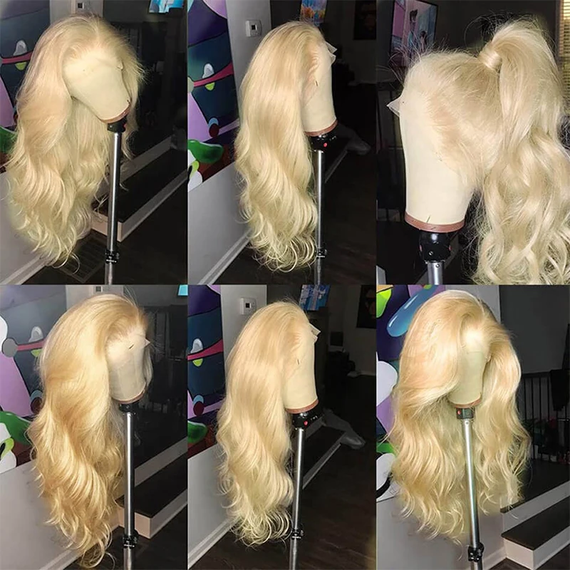 Perruque Lace Front Wig Body Wave brésilienne Remy naturelle, blond miel 613, 13x6/13x4, densité 150%, pour femmes