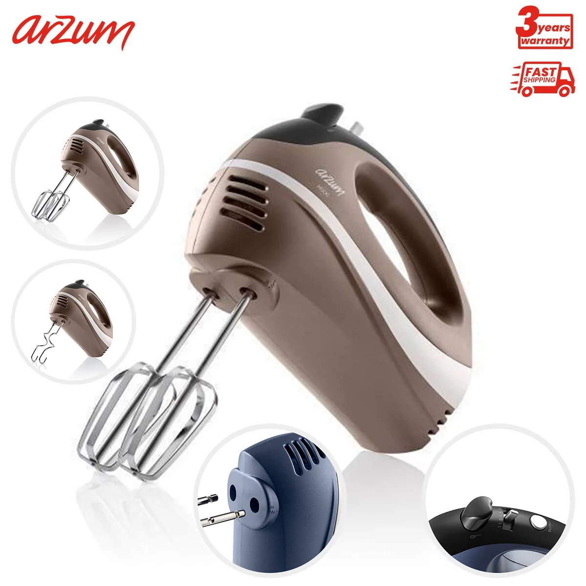 Arzum Mixxi Mixer Earth Color Whisk Dough Kneading Apparatus Electric Kitchen Appliances Turbo Speed Adjustable Easy Use Automatic