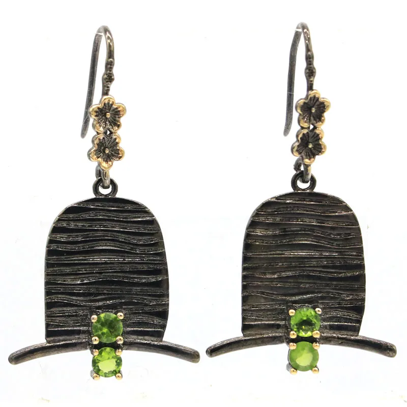 

Buy 3 get 1 free 46x26mm Top hat Green Peridot For Ladies Gift Black Gold Silver Earrings Wholesale Drop Shipping