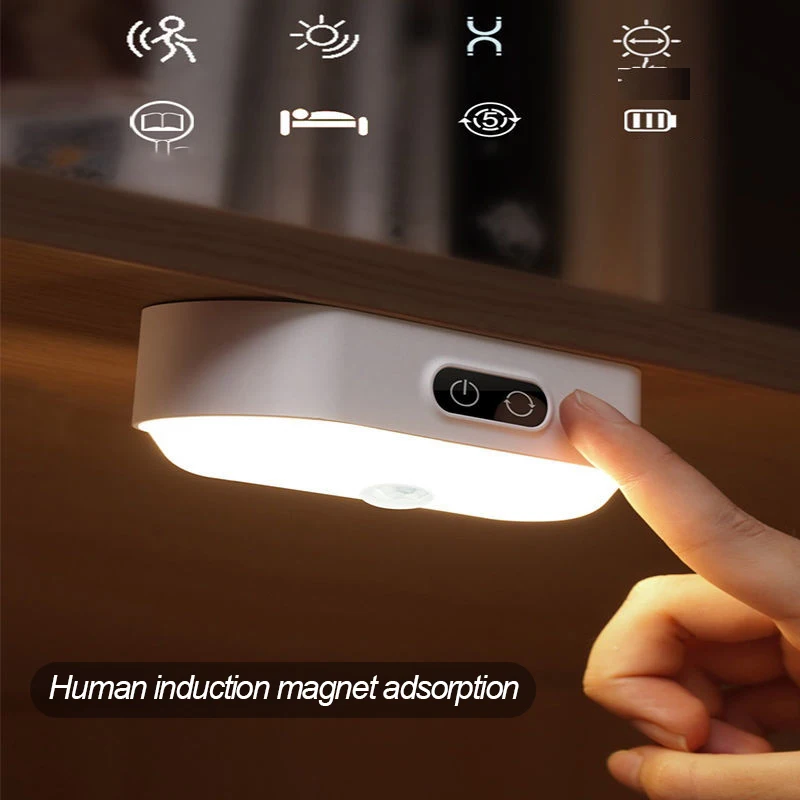 Laopao, luz de gabinete de inducción inteligente de 5 colores, base magnética desmontable, luz LED nocturna, lámpara de noche para lectura de dormitorio