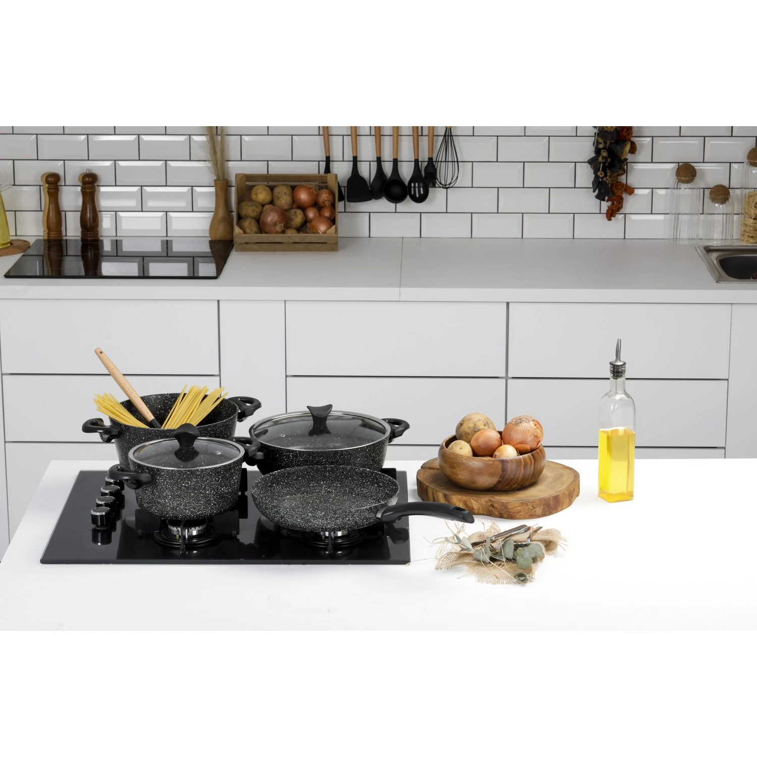 3455 Master Cook 7 Piece Granite Cookware Set Black Pan With Lid and Cookware Non-Stick Kitchen Supplies New fast Shipping