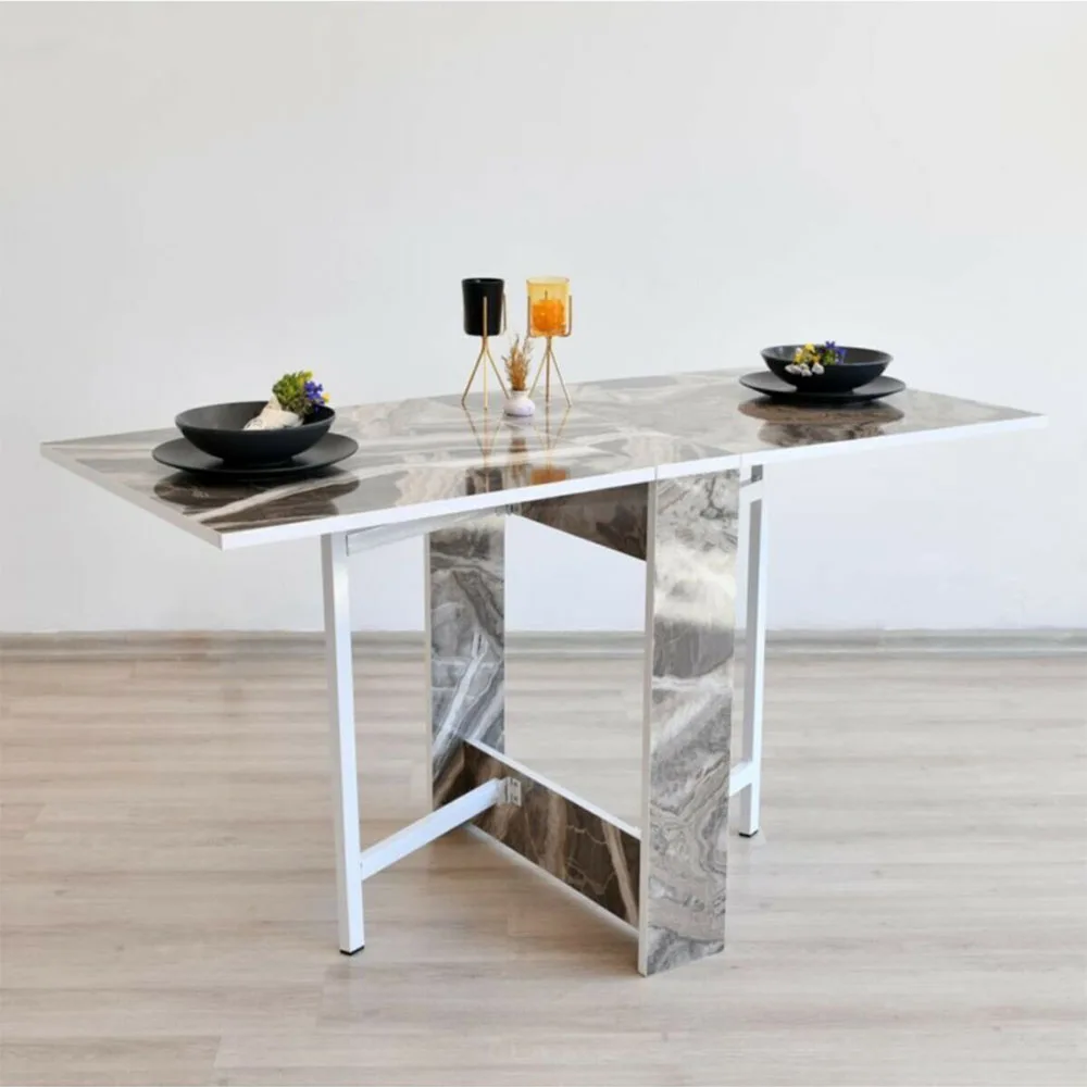 Butterfly Folding Wooden Table Marble White Elegant Design Adapts To Any Space In Your Home Easily Portable Living Room Kitchen